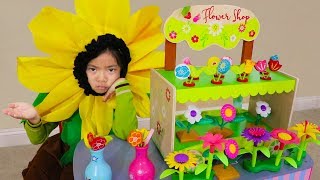 Emma Pretend Play w Cute Wooden Colorful Flower Shop Girl Kids Toys Playset [upl. by Atekihs826]