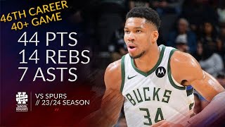 Giannis Antetokounmpo 44 pts 14 rebs 7 asts vs Spurs 2324 season [upl. by Arreip]