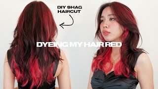 DYEING MY HAIR RED 35 PESOS ONLY  DIY SHAG HAIRCUT [upl. by Farhsa834]