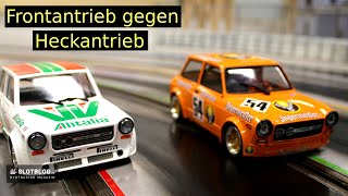 Slotcar mit Frontantrieb gegen Slotcar mit Heckantrieb  Das Autobianchi A112 Duell 🚕🚗 in 124 [upl. by Stuart]