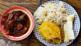 How to Prepare Matooke Rice amp Meat  Ugandas Favorite Food  African Food  Moms Village Kitchen [upl. by Kenzi]