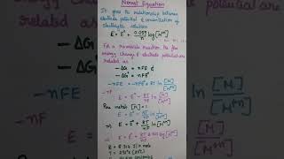 Nernst equation derivation free energy electrode potential chemistry Learners choiceAL madam [upl. by Celestina]