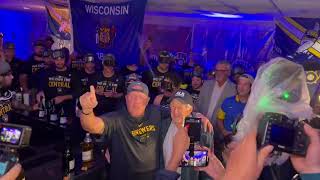 Bob Uecker is given a toast by Brewers manager Pat Murphy during NL Central championship celebration [upl. by Schubert124]