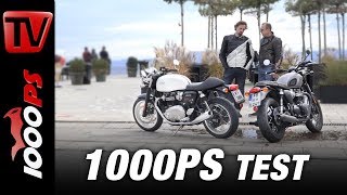 Triumph Thruxton 1200 vs Bonneville T120 Black Test 2017  Vauli und Zonko auf Gentleman´s Ride [upl. by Aivitnahs]