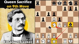 Laskers Queen Sacrifice on 9th Move  Lasker vs NN 1903 [upl. by Adnahsat]