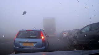 Dashcam Captures Shocking Motorway PileUp In Fog [upl. by Otxilac345]