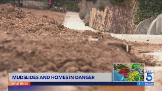 Mulholland Drive homes in danger after mudslide [upl. by Westleigh]