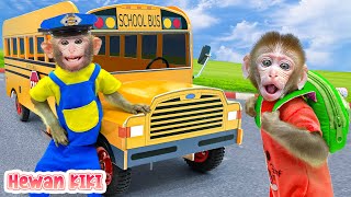 Monyet Hewan mengantar monyet lucu pergi ke bus sekolah  Kartun Monyet Lucu  Hewan KIKI Channel [upl. by Deena]