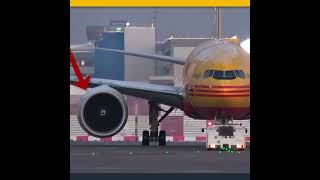 DHL Boeing 777F engine start with snow  Frankfurt Airport  taxiway November north [upl. by Haleemak]