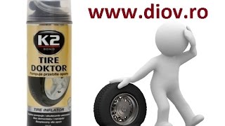 K2 TIRE DOKTOR Spray vulcanizare reparatie pana anvelope auto  wwwdiovro [upl. by Iruyas]