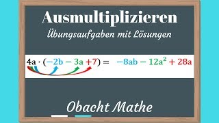 Ausmultiplizieren  Übungsaufgaben mit Lösungen  Rechnen mit Termen  ObachtMathe [upl. by Remmus]