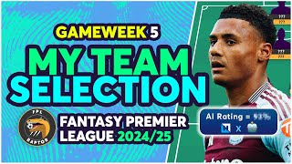 MY FPL GAMEWEEK 5 TEAM SELECTION  ISAK TO WATKINS  Fantasy Premier League Tips 202425 [upl. by Adelice]