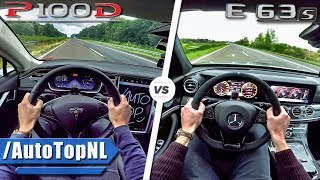 Tesla Model S P100d vs AMG E63 S  ACCELERATION TOP SPEED amp AUTOBAHN POV by AutoTopNL [upl. by Kellie]