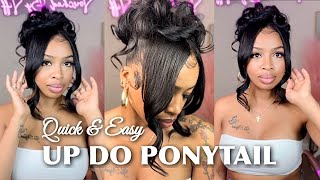 How To QUICK and EASY Up Do Ponytail Install With Bangs Tutorial [upl. by Pergrim]