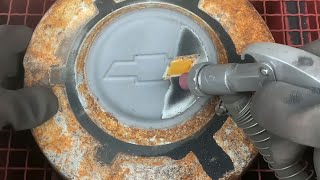 Sandblasting a Rusty Hubcap [upl. by Moody]