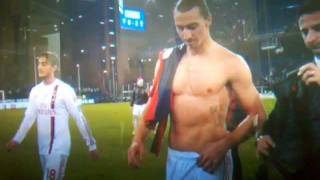 Zlatan Ibrahimovic shows the camera his package after the game [upl. by Neelhtac670]