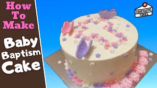 Baptism Cake Tutorial  How to Make a Christening Cake  Baby Girl Cross Cake Decorating Video [upl. by Imeon]