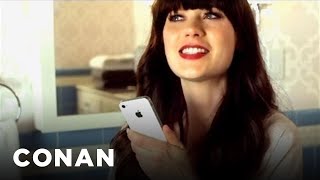 Zooey Deschanel iPhone Commercial  CONAN on TBS [upl. by Ynoyrb]