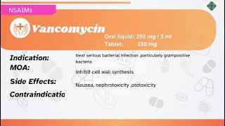 Vancomycin Indications Mechanism of Action Contraindications Side effects [upl. by Esiom]