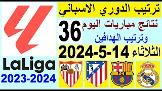 ترتيب الدوري الاسباني وترتيب الهدافين الجولة 36 اليوم الثلاثاء 1452024  نتائج مباريات اليوم [upl. by Yhprum666]