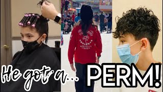 My SON got his HAIR PERMED BEFORE AND AFTER  BOYS GETTING PERMS  BOYS WITH CURLY HAIR  perm vlog [upl. by Aetnuahs889]