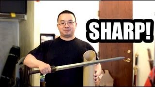 Damascus Han Jian Chinese Sword Cutting Test On Mailing Tube Hilarious [upl. by Names825]