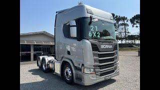 Scania R 450 Cinza 6x2 2021 Susp Ar Teto Alto R450 Retarder ALOR R 62990000 [upl. by Dnalyk]