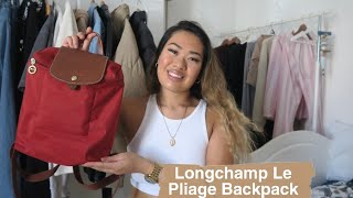 Whats in my work bag 2020  Longchamp Le Pliage Backpack Review [upl. by Eahsel662]