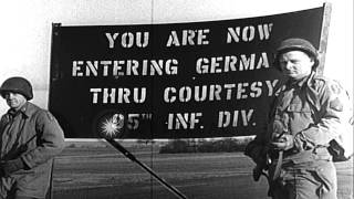 US 95th Infantry Division troops on vehicles entering Saarlautern Germany in WoHD Stock Footage [upl. by Pack]