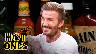 David Beckham Embraces the Moment While Eating Spicy Wings  Hot Ones [upl. by Earlie270]