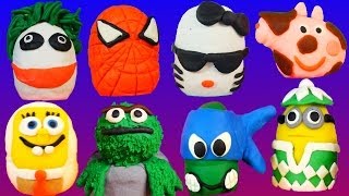 134 PLAY DOH Kinder Surprise Eggs Peppa Spongebob Superheroes PlayDoh [upl. by Adien217]