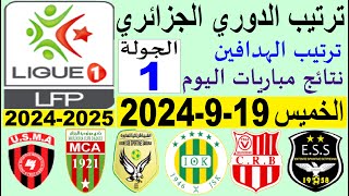 ترتيب الدوري الجزائري وترتيب الهدافين الجولة 1 اليوم الخميس 1992024  نتائج مباريات اليوم [upl. by Devina]