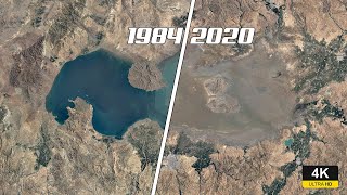 Urmia Lake in Iran 4K Timelapse 1984 to 2020 [upl. by Ecinuahs]