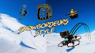 SNOWBORD FREESTYLE  FPV DRONE SHOOTING  Val dIsère Snowpark snowboarding [upl. by Camala283]