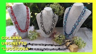 COLLANA UNCINETTO CON CRISTALLI E PERLINE quotLUCCICOSAquot TUTORIAL FACILE Alex Crochet [upl. by Ilrebma]