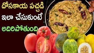 దోసకాయ పచ్చడి తయారీ  Dosakaya Tomato Pachadi  Yellow Cucumber Chutney [upl. by Ainos]