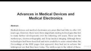 Advances in Medical Devices and Medical Electronics [upl. by Laeria750]