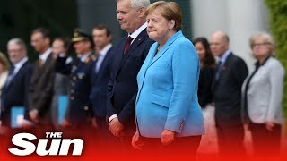 Angela Merkel shaking for third time in as many weeks [upl. by Aohsoj]