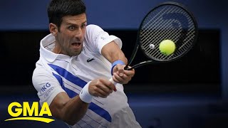 Tennis star Novak Djokovic defends US Open line judge l GMA [upl. by Assetak601]