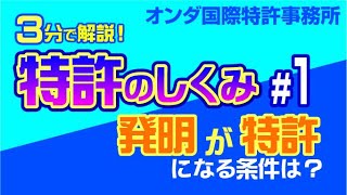 【３分で解説！ 特許のしくみ】 第１回『発明性』 [upl. by Armalla781]