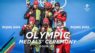 Olympic medals‘ ceremony in Doubles luge at the Beijing 2022 Winter Games [upl. by Amerak449]