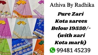 Pure Zari Kota Sarees Below Rs19550 purezarikota zarikotasarees zarikota kotasareeslovers [upl. by Ahsenrac80]