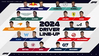 DRIVER LINE UP 2024 F1 PILOTI UFFICIALI FORMULA 1 TEAM NUOVI PILOTI SQUADRE 24 [upl. by Artined]