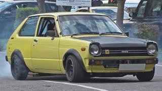 Toyota Starlet KP60 Burnout Leaving a Car Meet [upl. by Anitroc]