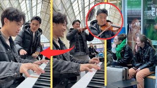 A famous violinist joins me while I am playing in the train station [upl. by Adnarram]