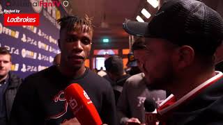 Wilfried Zaha Talks To Troopz  FIFA 18 Launch Party [upl. by Etana]