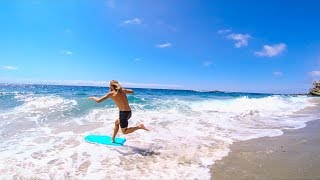 SKIMBOARDING ON A BOOGIE BOARD  Maximizing fun in BAD WAVES [upl. by Naruq]