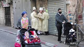 Orthodox Jews Celebrate Purim on streets of Jerusalem [upl. by Atiuqihc]