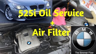 BMW 525i e60 Oil Service and Air filter change [upl. by Nnylaehs313]