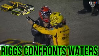 Layne Riggs confronts Cam Waters after contact on final lap of NASCAR Truck Series race at Kansas [upl. by Nidak]